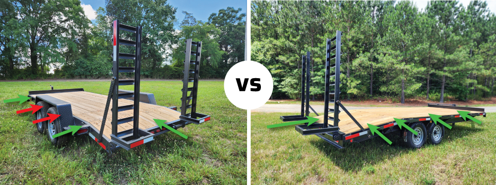 both trailers load from the back and deckovers can load full length of sides